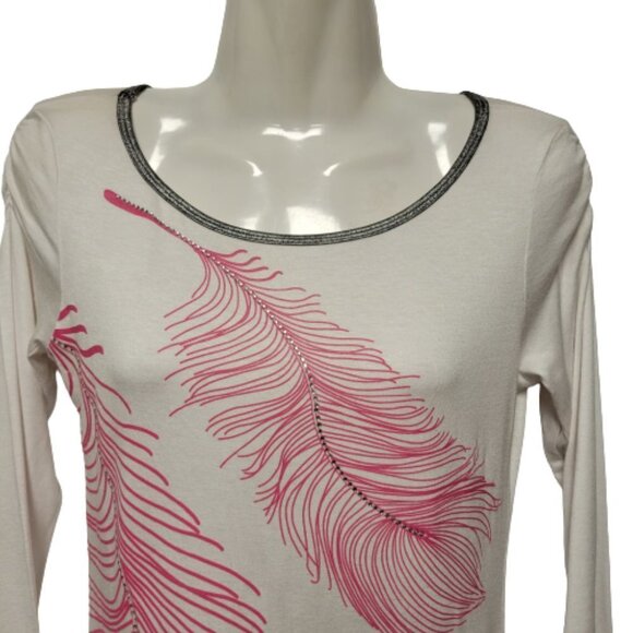 White Mini Dress Tunic Top with Sequin Embellished White Feather - Picture 7 of 13